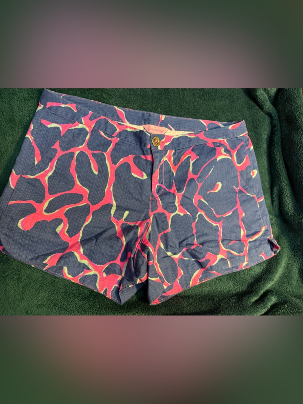 Lilly Pulitzer Navy Shorts with Bright Pink & Lime Sculptural Print